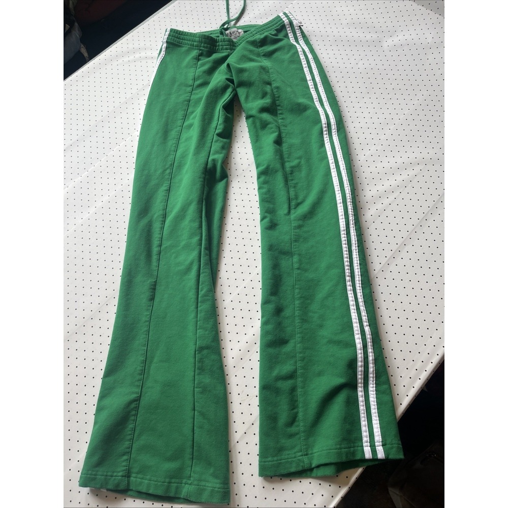 Y2K Kelly Green Side Stripe Flare Track Pants Wide Leg Lounge Athleisure Small - Picture 2 of 8